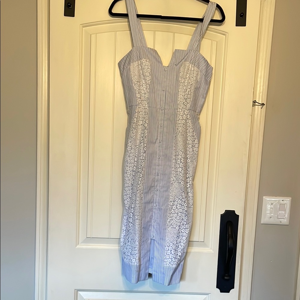 Elegant Blue and White Striped Dress